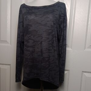 Vintage Havana Charcoal Camouflage Long Sleeve Tee With Studded Wrist On Sleeve
